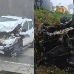 Un microbus y una camioneta chocaron en la vía Cuenca - Molleturo - El Empalme. El primero cayó a un barranco.