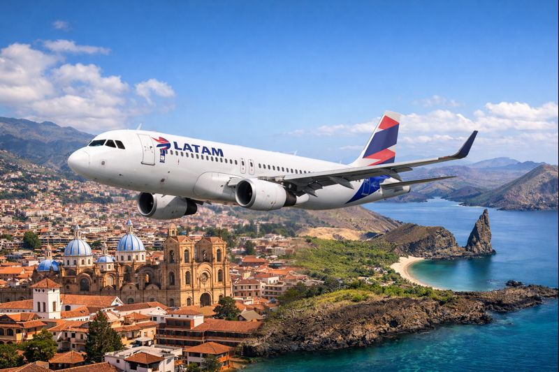 LATAM Ecuador será la encargada de operar la ruta Cuenca-Galápagos. Foto creada con IA