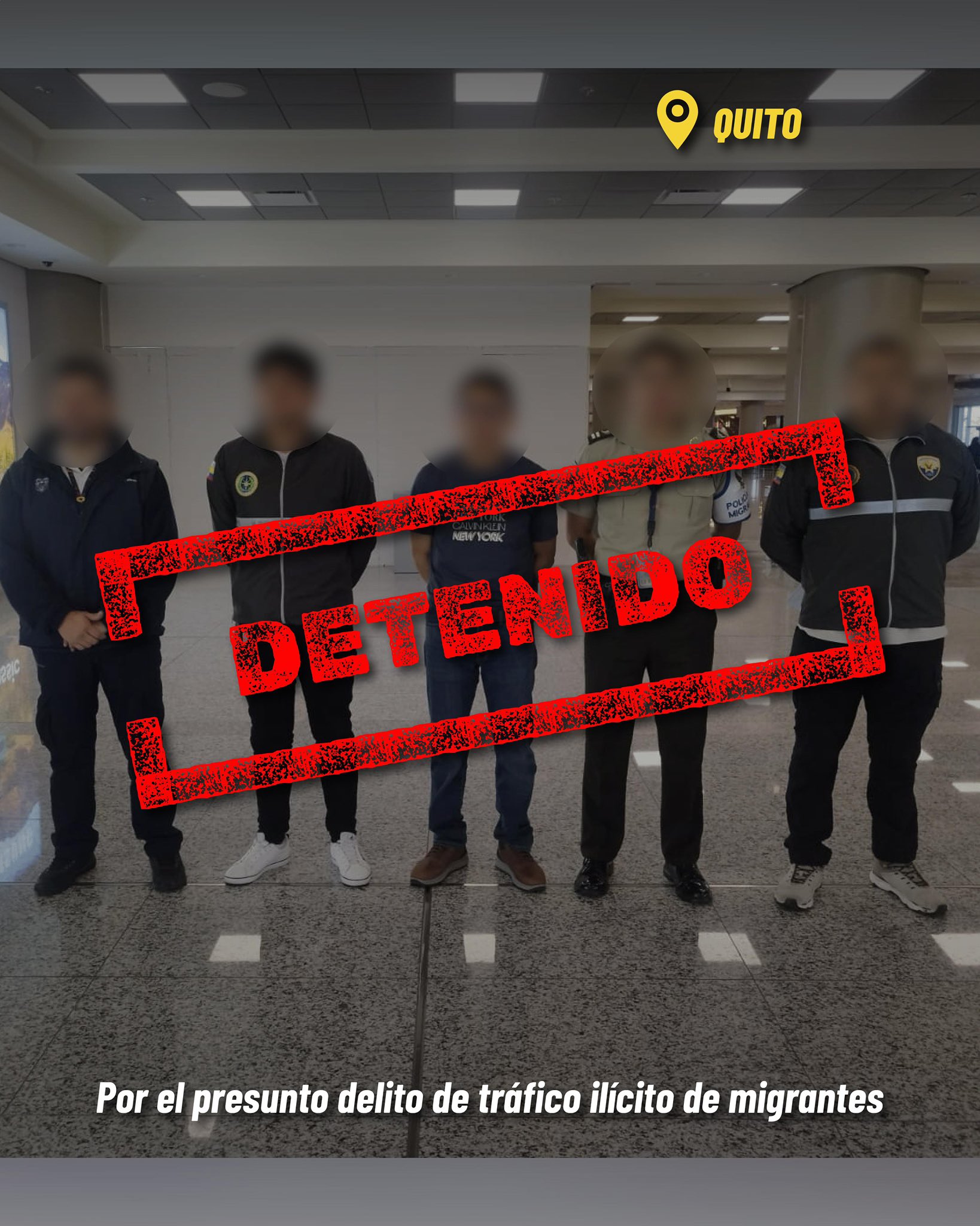 Detenido en el aeropuerto de Quito un ciudadano buscado por tráfico de migrantes en Azogues. La Policía Nacional investiga.