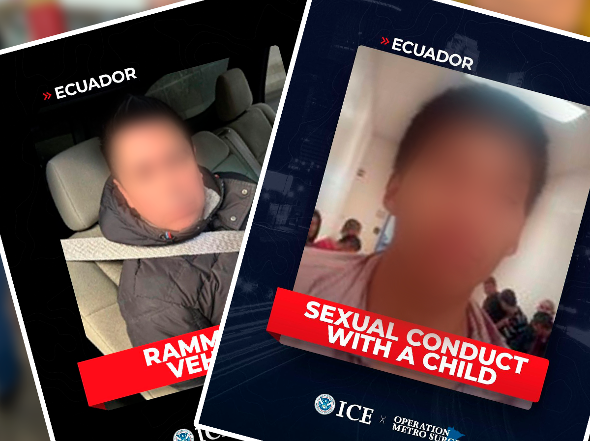 Ecuatoriano embistió un vehículo de ICE y protagonizó una persecución. ICE difundió su foto y la de otro ecuatoriano también detenido en otro operativo.