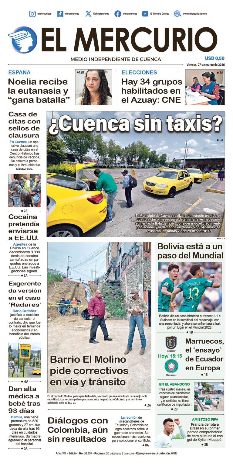 Portada del 27 de marzo de 2026 - Diario El Mercurio