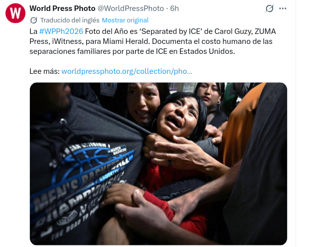 Foto que retrata a migrantes de Ecuador gana el premio World Press Photo 2026. La imagen tiene el nombre de “Separated by ICE”