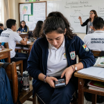 El uso de celulares no está permitido en las aulas de Ecuador, salvo excepciones. Foto creada con IA