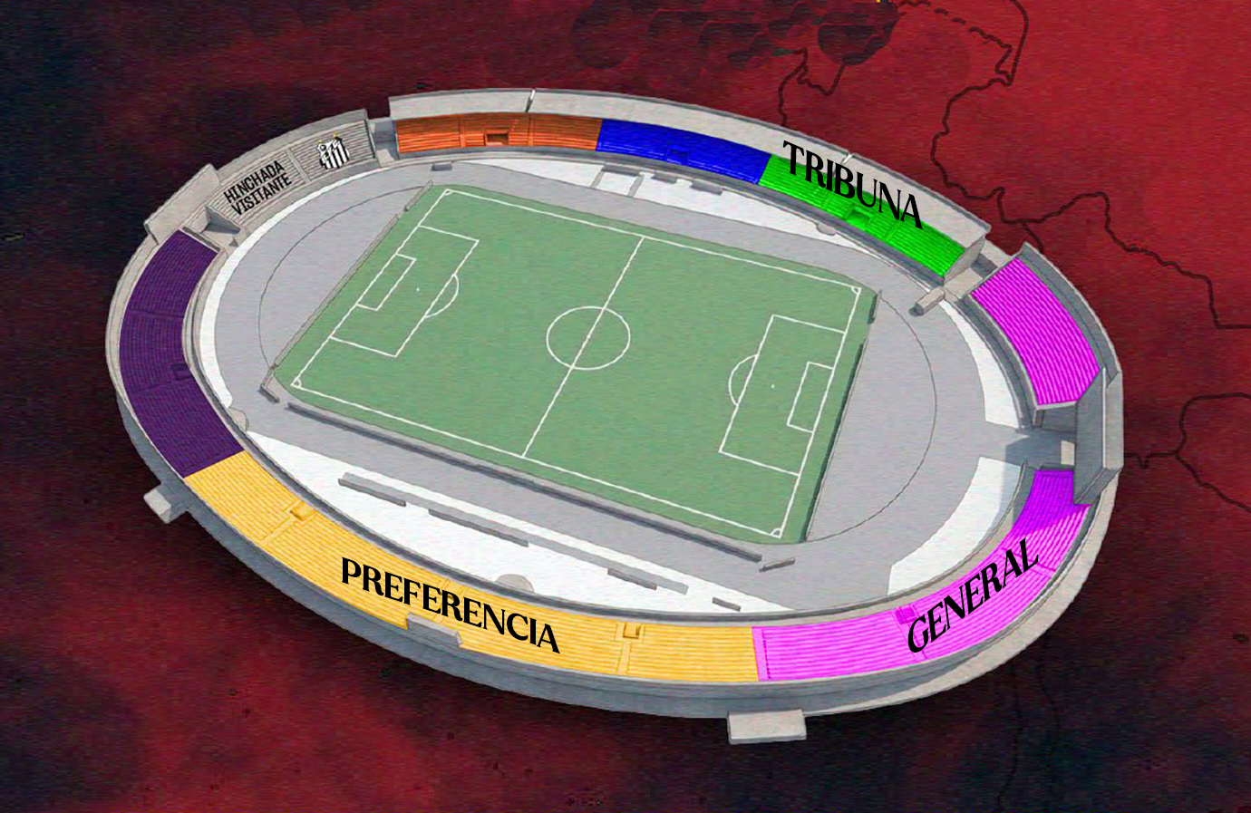 La organización del evento deportivo entre el Deportivo Cuenca vs Santos FC. ha previsto accesos específicos para cada una de las cuatro localidades. /Cortesía