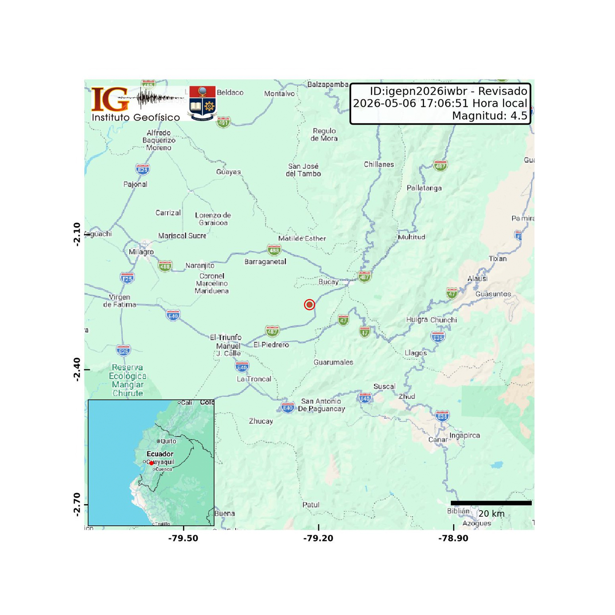 Imagen compartida por el Instituto Geofísico del Ecuador tras el temblor sentido en Cuenca.