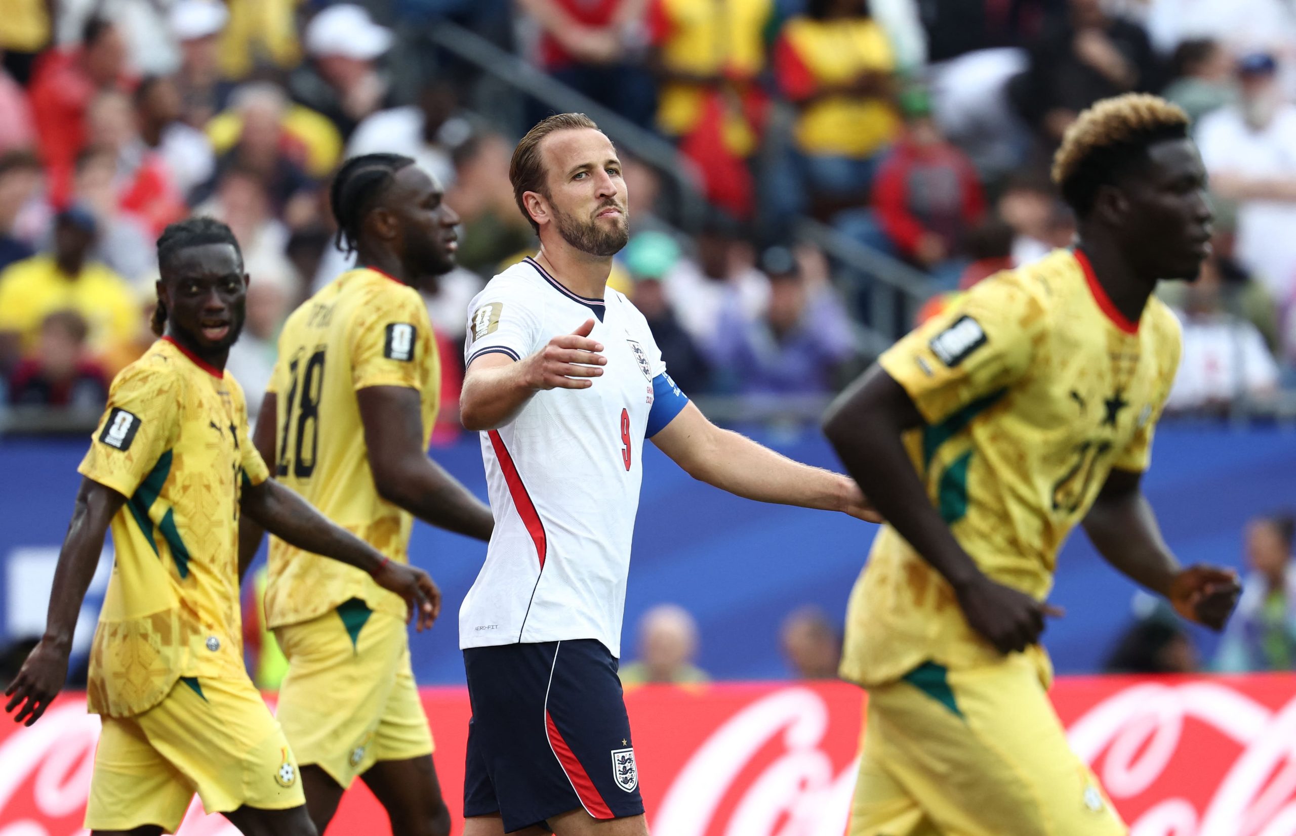 Harry Kane no pudo con la defensa de Ghana. Foto: AFP