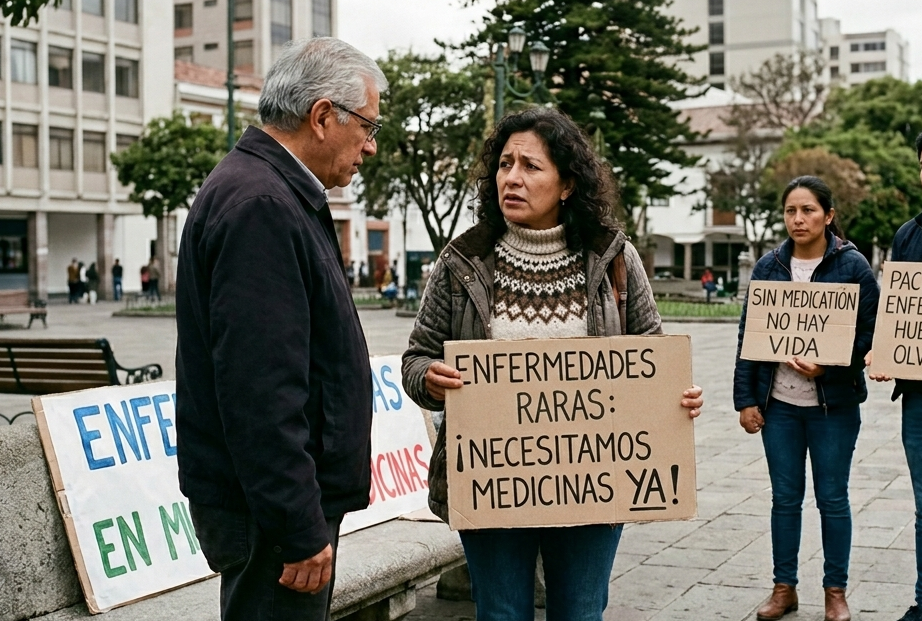 Pacientes de enfermedades raras como la esclerosis múltiple reclaman para que se asegure la adquisición de medicamentos en hospital del Seguro Social. /Foto generada con IA