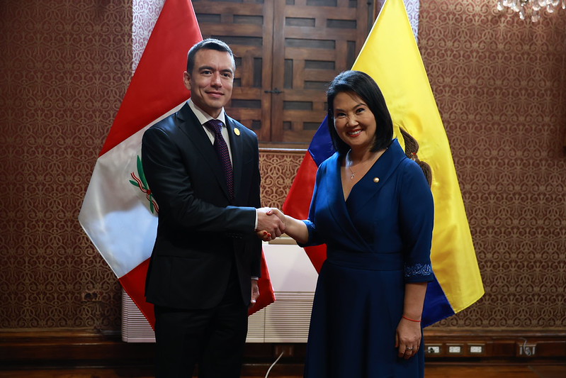 Este 28 de julio, en Perú, el presidente ecuatoriano también mantuvo una reunión bilateral con José Manuel Restrepo Abondano, vicepresidente electo de Colombia. /Cortesía