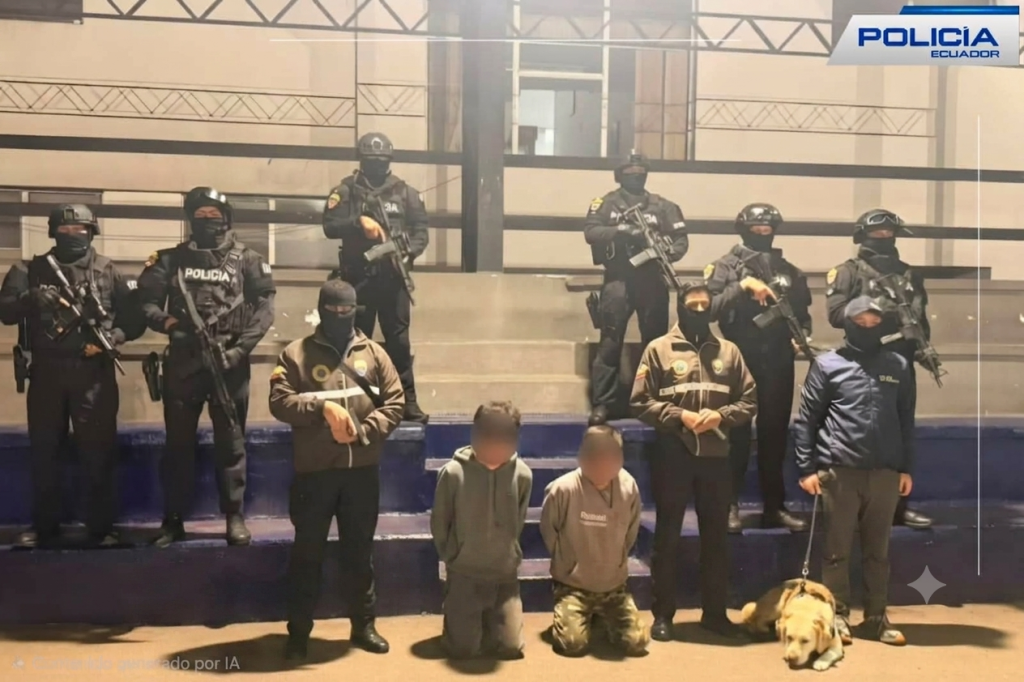 Dos jóvenes fueron detenidos en Cuenca por su presunta participación en la venta de material de abuso sexual infantil en Cuenca. Foto: cortesía de la Policía Nacional
