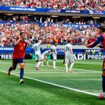 Jugadores de España celebran gol del triunfo. Foto: España