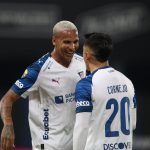 Deyverson y Cornejo celebran gol de Liga de Quito. Foto: API