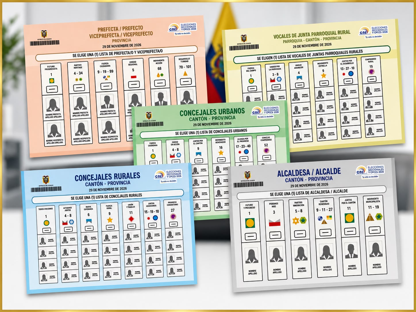 En estas elecciones cada dignidad tendrá una papeleta de distinto color y con avanzadas medidas de seguridad para proteger el sufragio.