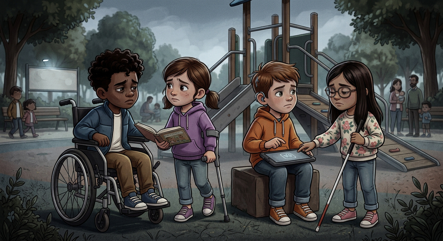 Foto referencial sobre vulnerabilidad a niños con discapacidad en Cuenca. / Foto generada con inteligencia artificial de Gemini
