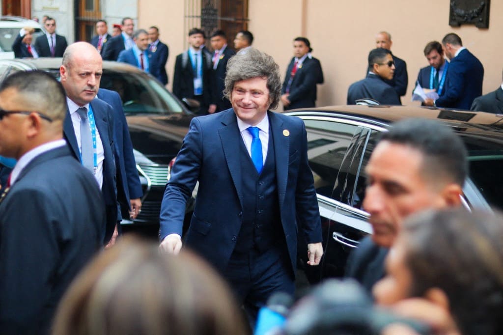 El presidente de Argentina, Javier Milei, visita Ecuador este 6 de agosto. Foto: AFP