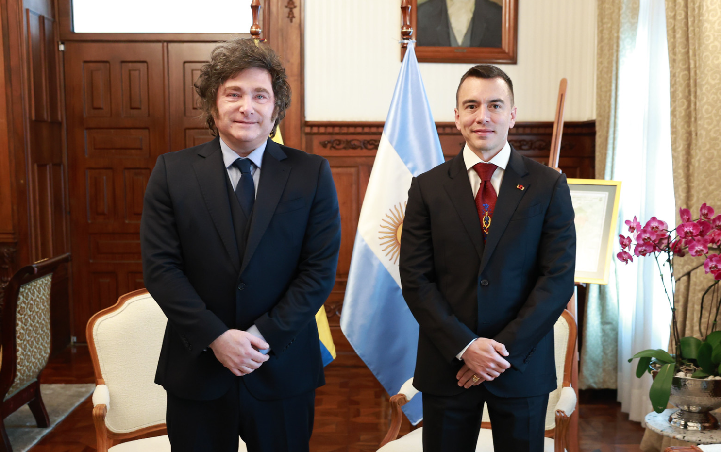 Daniel Noboa y Javier Milei se reúnen en el Palacio de Gobierno, en Quito. /Foto Presidencia