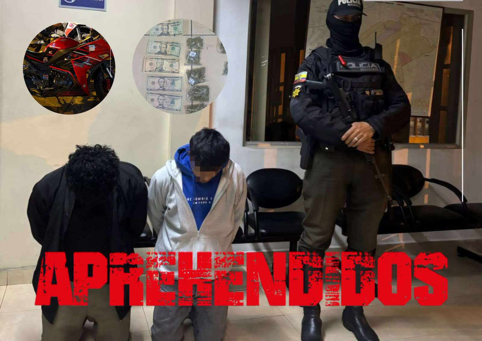 Dos jóvenes son investigados por presuntamente vender droga en la Terminal de Cuenca. /Cortesía