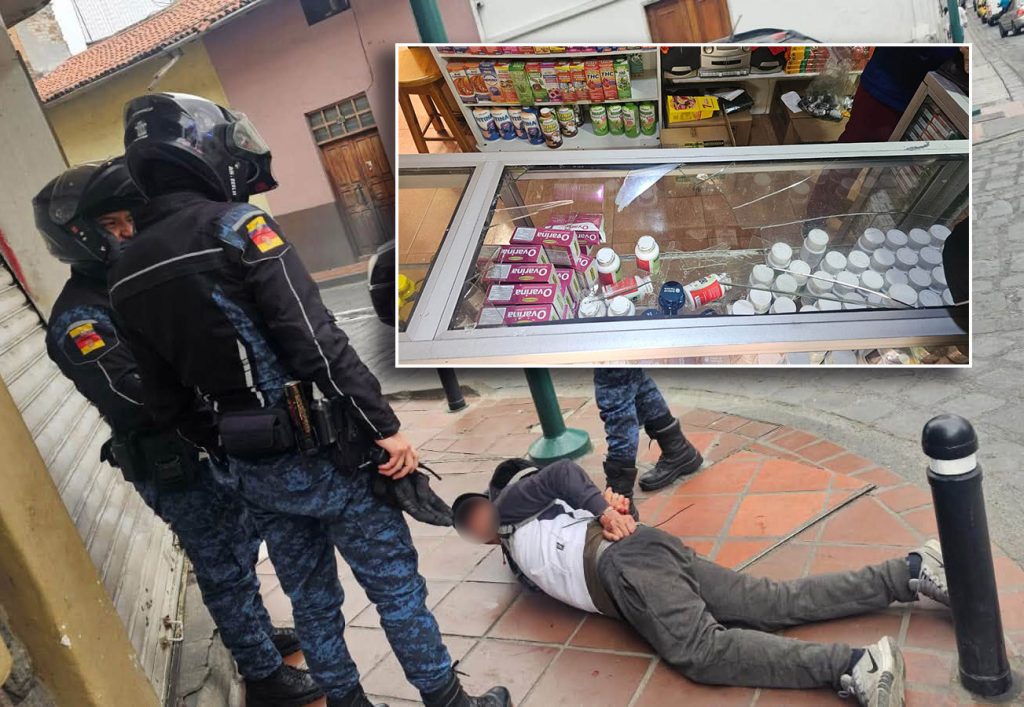 Un sujeto que agredió al dueño de un negocio y rompió el vidrio de una vitrina, fue aprehendido para investigaciones. / Cortesía