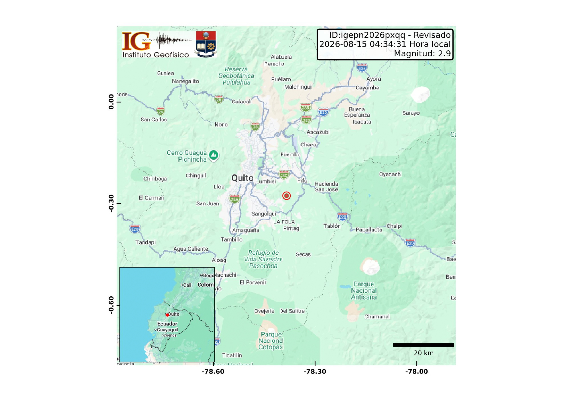 Mapa en donde ocurrió el sismo la madrugada de este 15 de agosto. Foto: El Mercurio