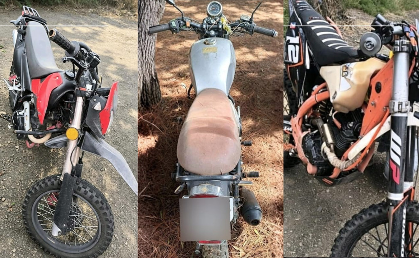 Estas tres motocicletas, reportadas como robadas, fueron recuperadas en la parroquia Sayausí. /Cortesía