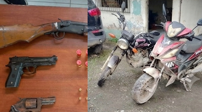 Los uniformados decomisaron armas ilegales y dos motocicletas reportadas como robadas. /Cortesía