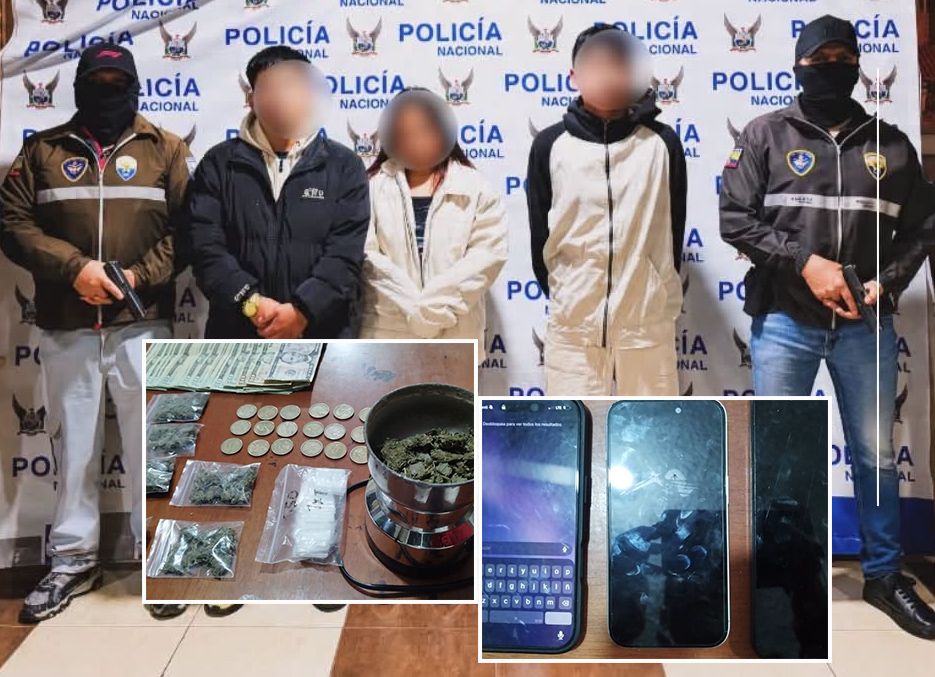 Tres ciudadanos, un hombre y una mujer, almacenaban y vendían droga en una vivienda en el sector de Cristo Rey, en Cuenca. /Cortesía