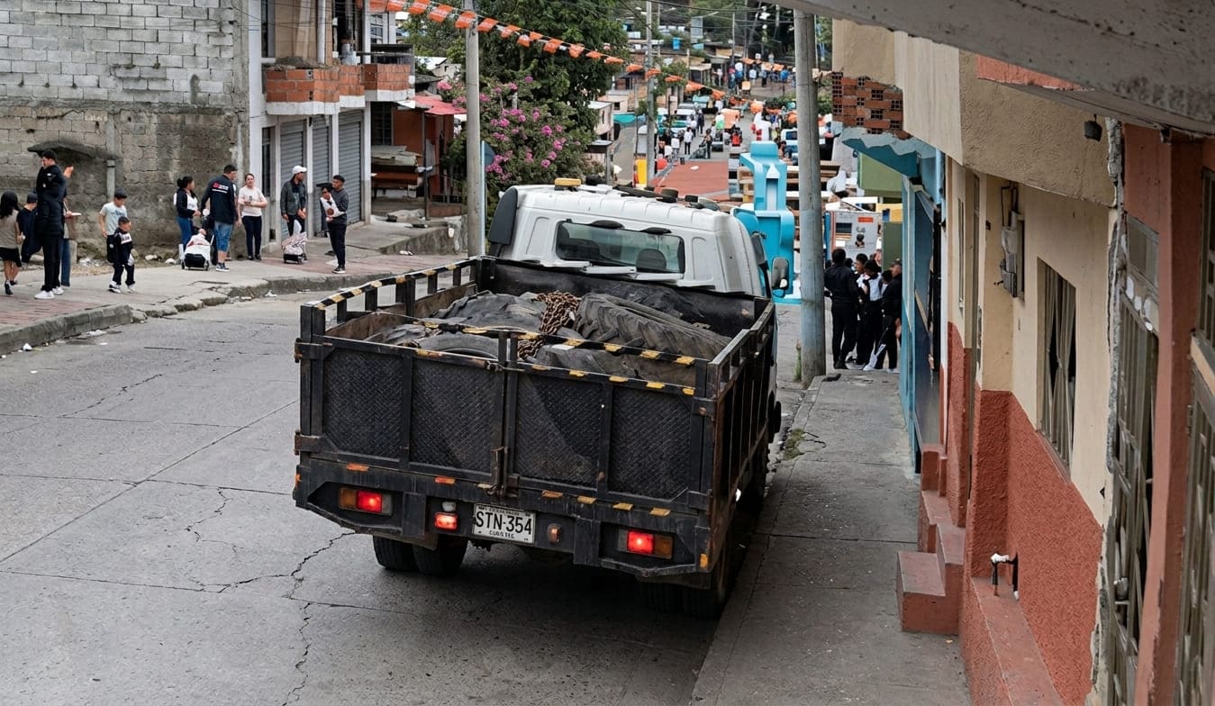 Un camión que al parecer perdió los frenos se estrelló contra un poste de alumbrado público en Gualaceo.