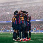 Jugadores del Barca festejan goleada en Champions. Foto: Barca