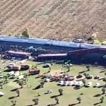 Vista aérea del accidente de dos trenes en Toledo, España. Foto: Guardia Civil
