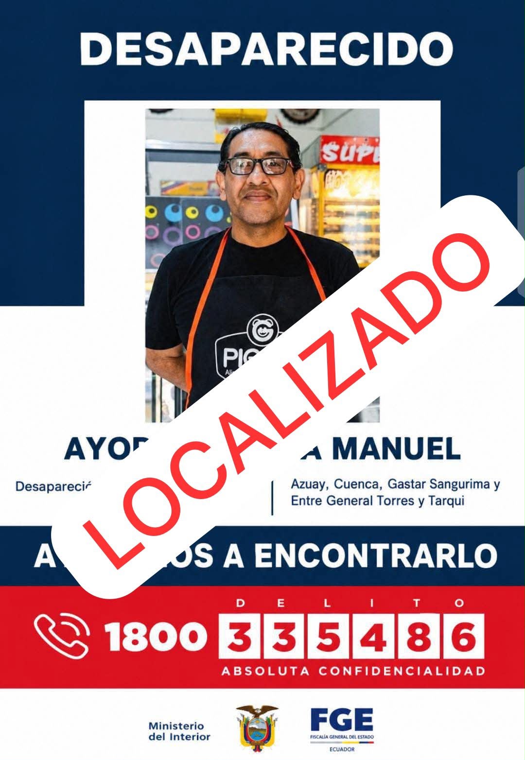 Manuel Ayora Peralta, propietario de los Hotdogs de la Tropical, fue localizado tras ser reportado como desaparecido en Cuenca.
