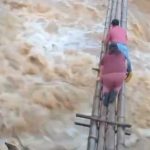 De esta forma peligrosa cruzan el río habitantes de la comunidad San Vicente, en El Carmen de Pijilí.